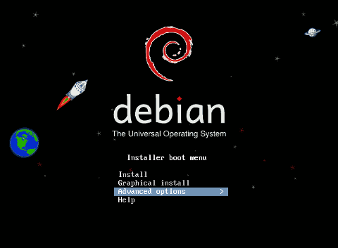 Главный экран инсталлятора Debian Linux